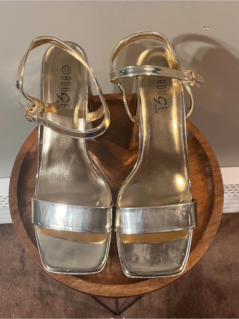 Rouge! Metallic Gold Platform Sandals with Ankle Strap Worn Once